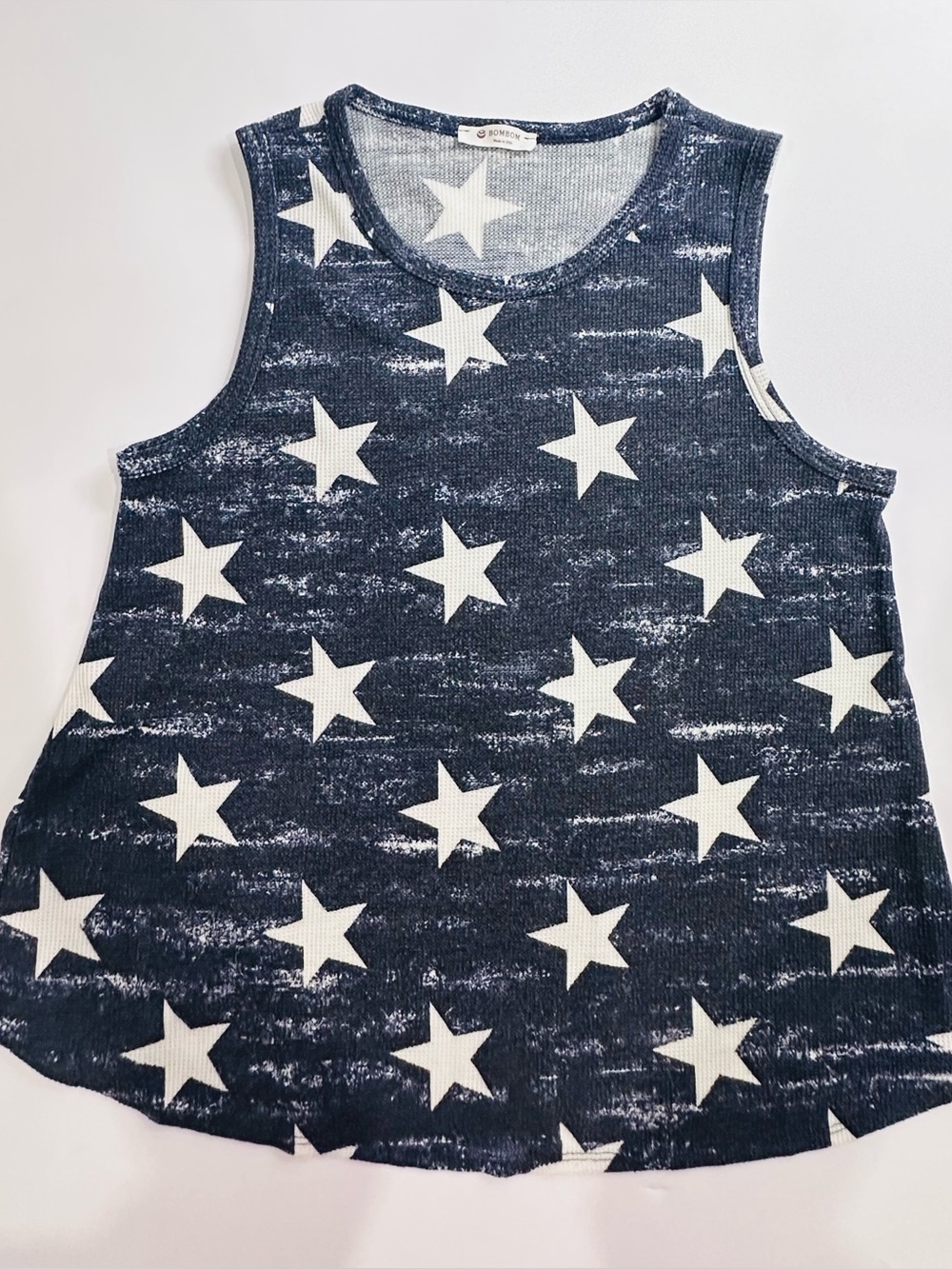 Bombom Star Print Waffle Knit Sleeveless Tank Top Navy Blue/White - Size L